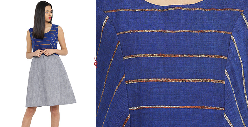 खेस ✥ Blue khesh and grey Cotton Handwoven Dress ✥ c