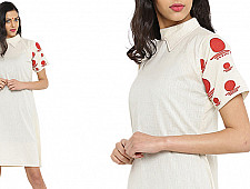 Bindi . बिंदी ⚫ A-line dress with collar and bindi embroidered sleeves ⚫ 2