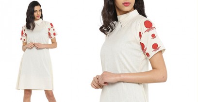 Bindi . बिंदी ⚫ A-line dress with collar and bindi embroidered sleeves ⚫ 2