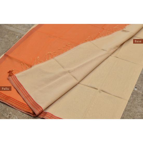 handloom maheshwari cotton silk saree - orange and beige color