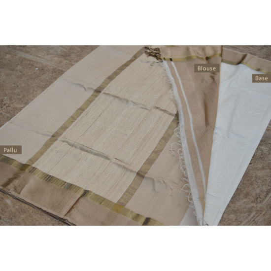 handwoven maheshwari  silk saree in white color with zari border