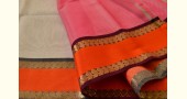 maheshwari silk saree in white with pink pallu