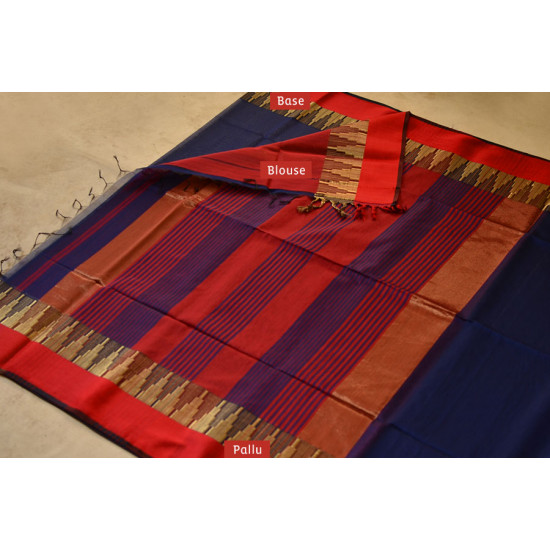 maheshwari silk saree bright blue color with temple border