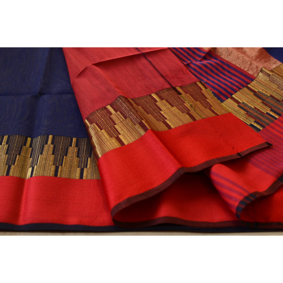 maheshwari silk saree bright blue color with temple border