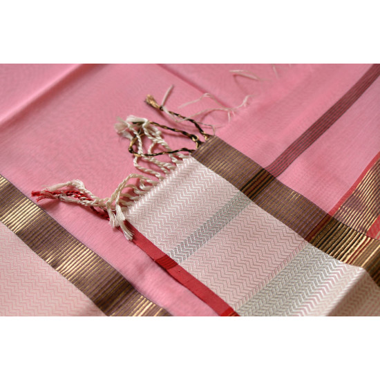 handloom maheshwari cotton silk saree - baby pink color