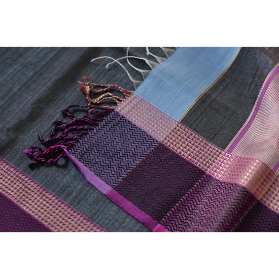 maheshwari cotton silk handloom saree - purple color with resham border