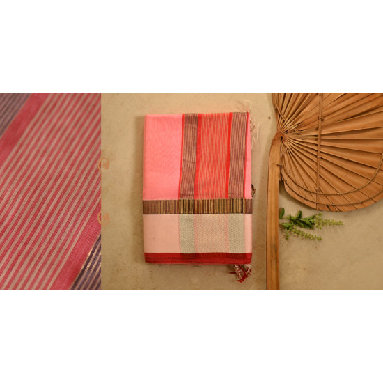 handloom maheshwari cotton silk saree - baby pink color