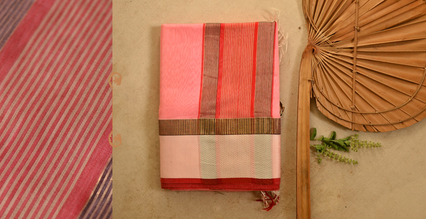 handloom maheshwari cotton silk saree - baby pink color