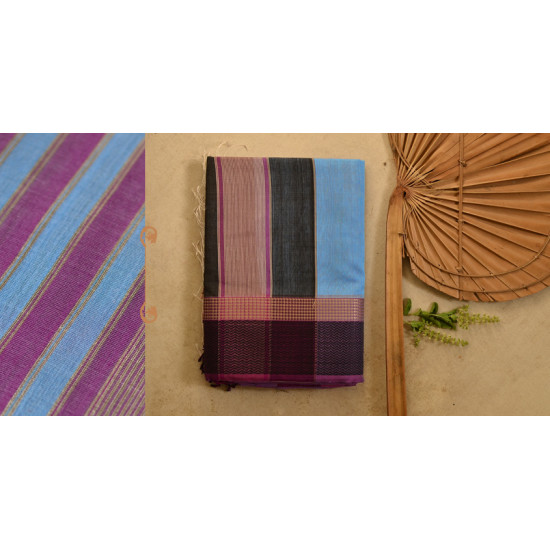 maheshwari cotton silk handloom saree - purple color with resham border