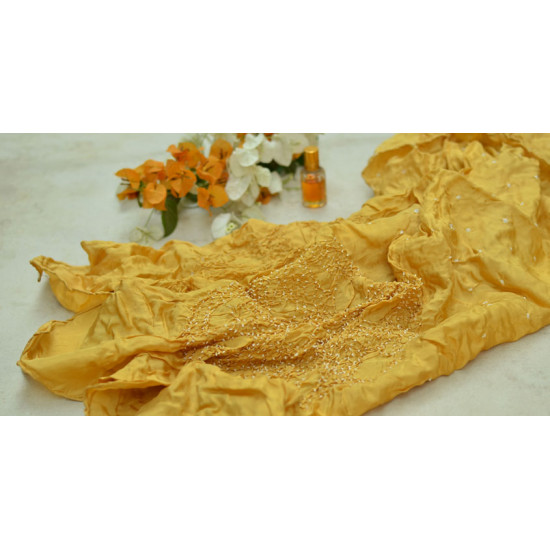 Twinkle Drops ♦ Habotai Silk . Natural Color Bandhani Stole ♦ 13