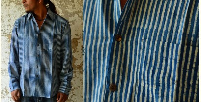 Sanganeri . Cotton Shirt ~ Blue line