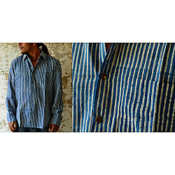 Sanganeri . Cotton Shirt ~ Blue line