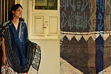 Indigo grounds ~ Batic Indigo * Chanderi  Dupatta * 3 *