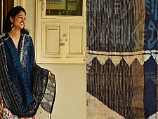 Indigo grounds ~ Batic Indigo * Chanderi  Dupatta * 3 *