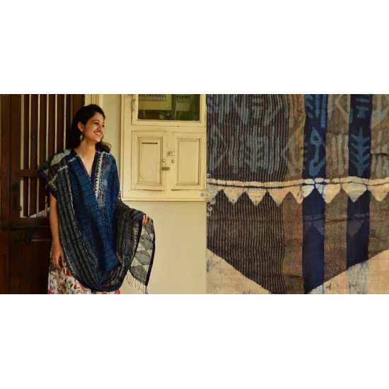 Indigo grounds ~ Batic Indigo * Chanderi  Dupatta * 3 *