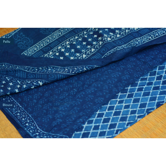 Syaama ~ Indigo Dabu printed . Cotton Saree ~ 1