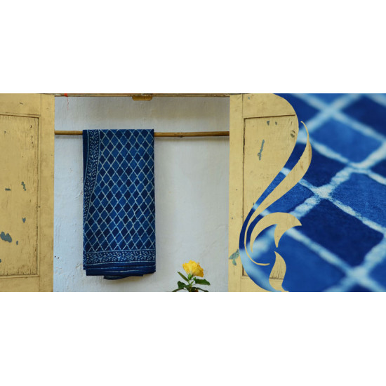 Syaama ~ Indigo Dabu printed . Cotton Saree ~ 1