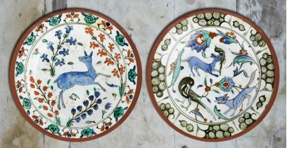 सजावट ❦ Hand Painted 'Turkish Forest' Wall Plates ❦ 22 { set of 2 }