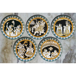 सजावट ❦ Hand painted 'Mela' Wall Plates ❦ 24 { set of 5 }