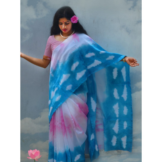 रंग महल ☙ Clamp dyed chanderi silk saree { अनंत आसमान } ☙ 10