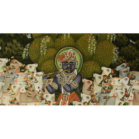 Pichwai Painting ~ Sri Krishna with Cow  ( 33 X 43 inch )