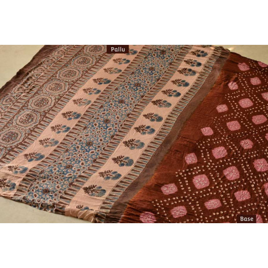 मृणालिनी ☘ Gajji Silk ☘ Ajrakh Bandhani Saree ~ 9