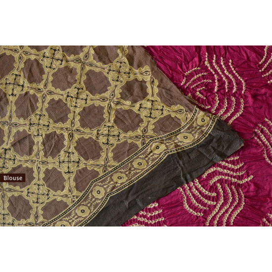 मृणालिनी ☘ Gajji Silk ☘ Ajrakh Bandhani Saree ~ 13