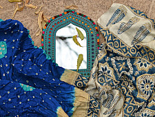 शिशिर ❀ Gajji Silk Ajrakh Bandhani Saree ❀ C