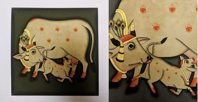 बनवारी ☙ Pichwai Painting ☙ Gopashtami Cows { 8 x 8 inch } - Gray {R}