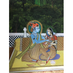 Miniature Painting ~ Rajasthan ~ Radha Krishna with Sakhi