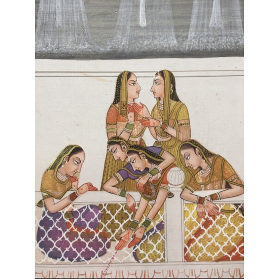 Miniature Painting ~ Rajasthan ~ Radha Krishna with Sakhi