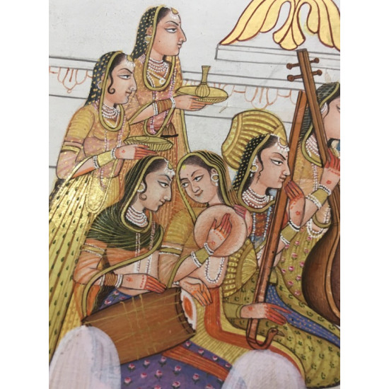 Miniature Painting ~ Rajasthan ~ Radha Krishna with Sakhi