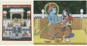 Miniature Painting ~ Rajasthan ~ Radha Krishna with Sakhi
