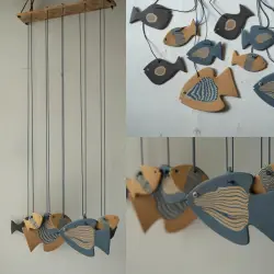 Ceramic . Hangings |  Handmade Ceramic Chimes - Bunch of Fishes