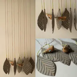 Ceramic . Hangings |  Handmade Ceramic Chimes - Leaves & Birds