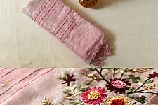 Kopal ✲ Handloom Linen Saree - Hand Embroidered - Light Pink