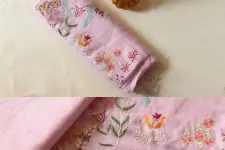 Kopal ✲ Handloom Linen Saree - Hand Embroidered - Baby Pink Color