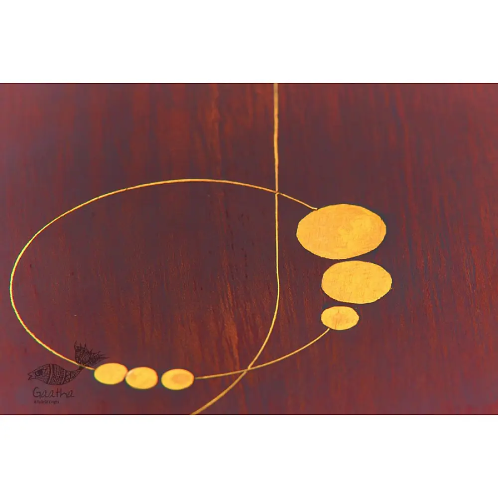 handmade round dark wood coasters set of four with brass wire and dot inlay nathni pattern taarkashi work