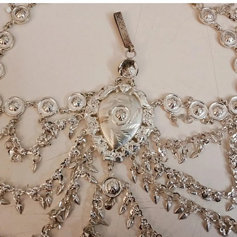 white metal traditional bhil tribal kamarband half waist belt side kamarbandh metallic coin chain charms gaatha