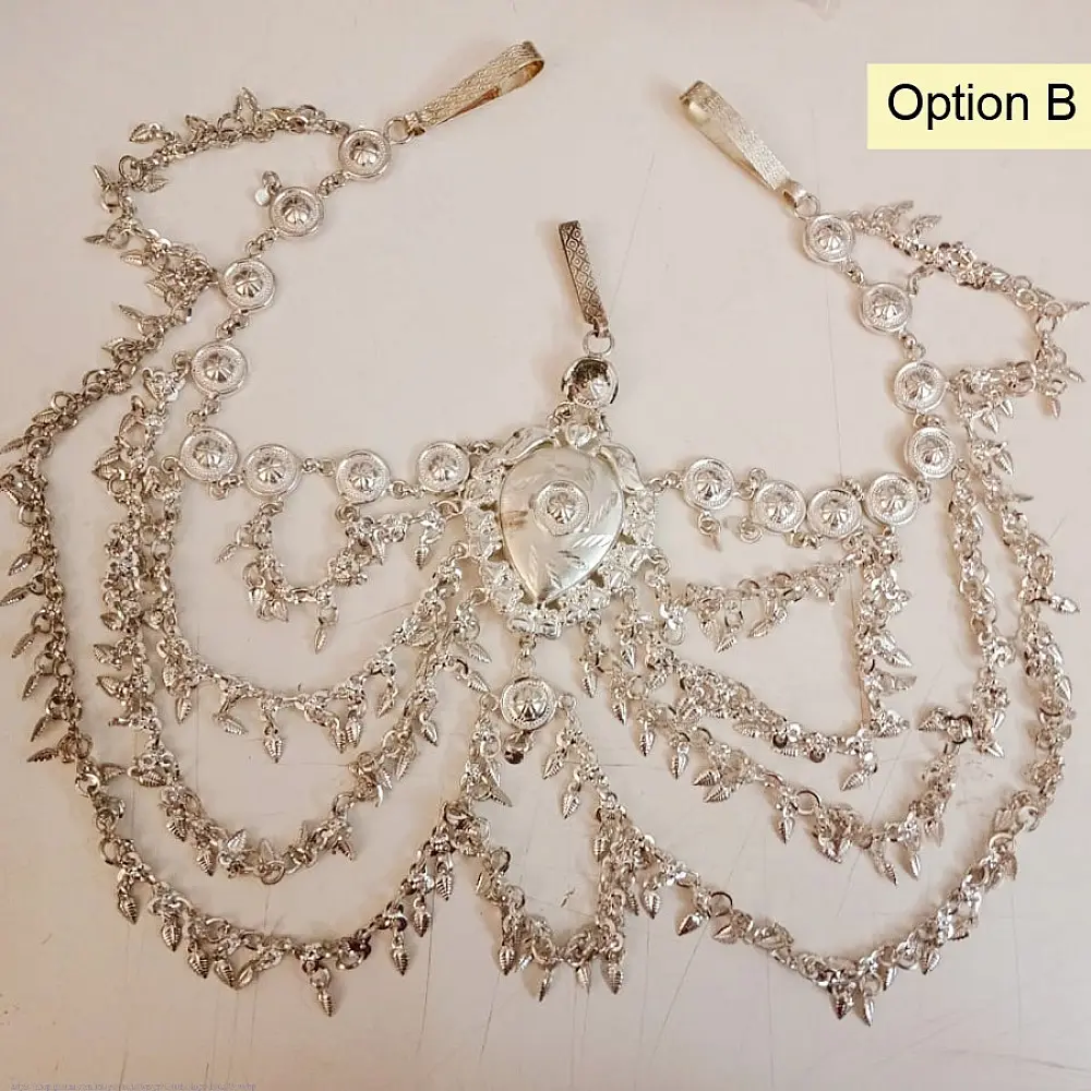 white metal traditional bhil tribal kamarband half waist belt side kamarbandh metallic coin chain charms gaatha