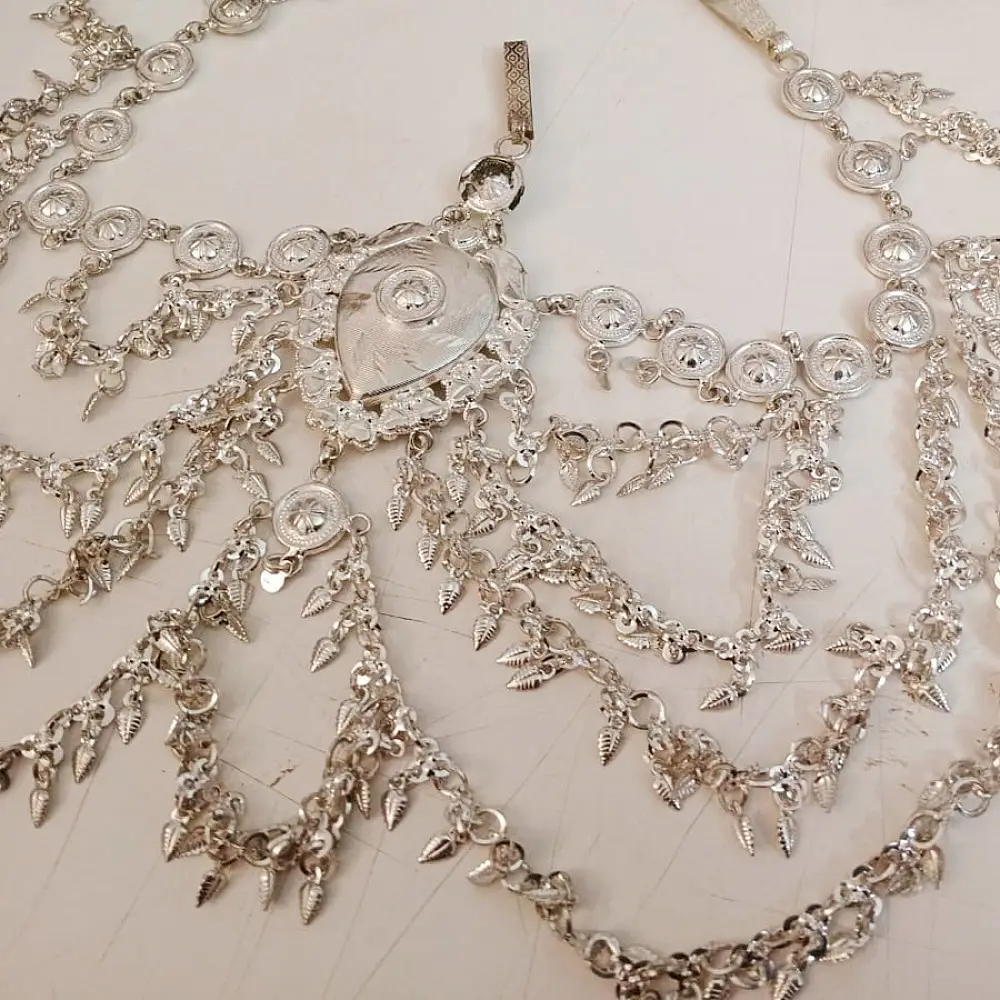 white metal traditional bhil tribal kamarband half waist belt side kamarbandh metallic coin chain charms gaatha