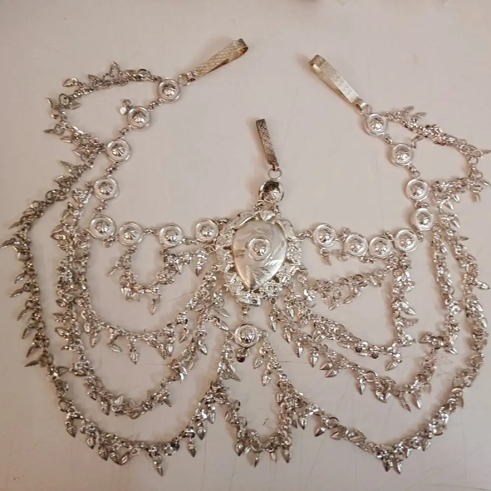 white metal traditional bhil tribal kamarband half waist belt side kamarbandh metallic coin chain charms gaatha