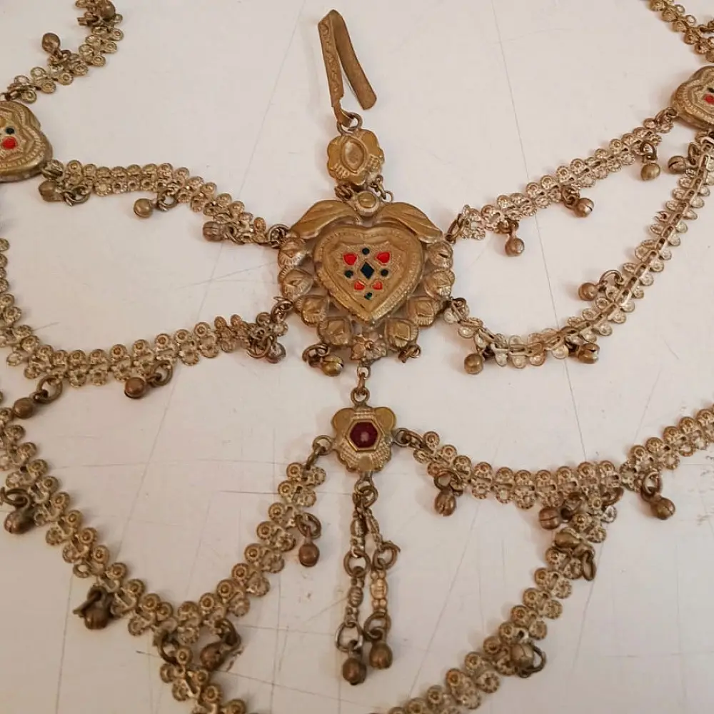white metal traditional bhil tribal kamarband half waist belt side kamarbandh metallic coin chain charms gaatha