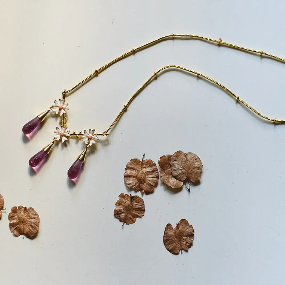 online Handmade designer glass Necklace - Pink 