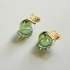 Kusumaprabha . कुसुमांप्रभा ✦ Handcrafted Green Glass Bell Jhumka 