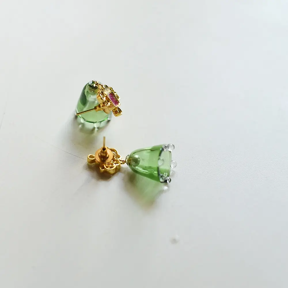 online Handmade designer glass Earring - Green Jhumka