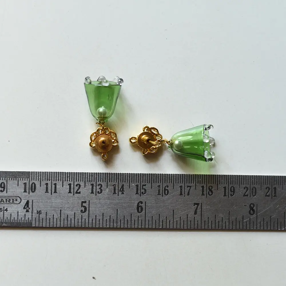 online Handmade designer glass Earring - Green Jhumka