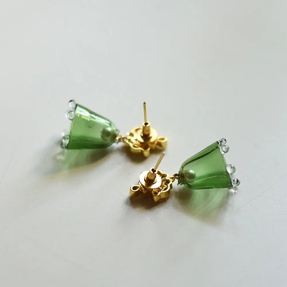 online Handmade designer glass Earring - Green Jhumka