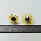 handcrafted translucent amber yellow glass bloom stud earrings with a dark textured center cap on brass post backs