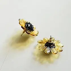 Kusumaprabha . कुसुमांप्रभा ✦ Handcrafted Glass Earring - Amber Yellow Flame Bloom